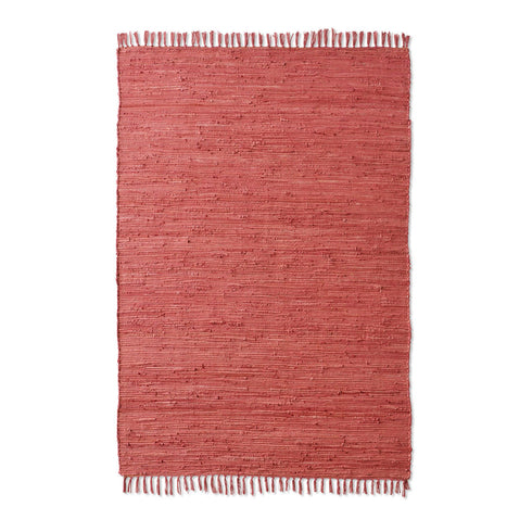 Flicken-Teppich 100% Baumwolle | Waschbarer Fleckerl mit Fransen | Rot